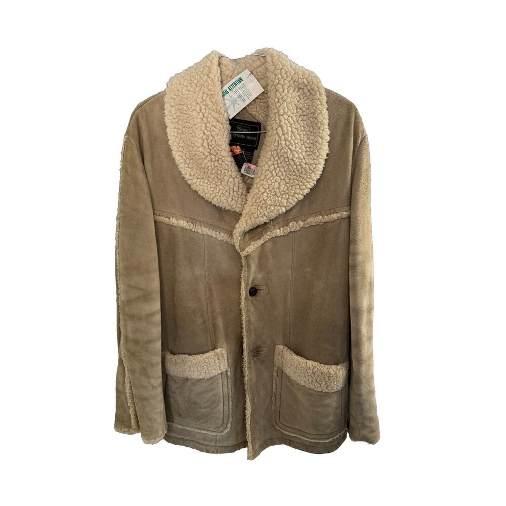 Sears Western Outdoor Wear Suede Leather Sherpa Lined Heavy Size Mens LARGE